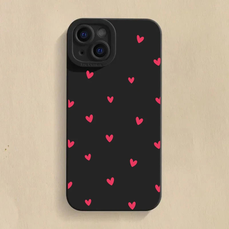 Black Love Heart Phone Case For iPhone 17 16 14 15 13 12 11 Pro Max X XR XS 7 8 15 16 Plus SE
