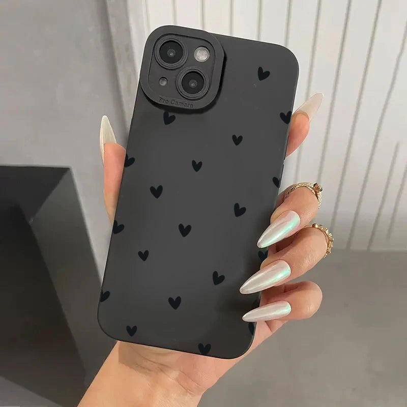 Black Love Heart Phone Case For iPhone 17 16 14 15 13 12 11 Pro Max X XR XS 7 8 15 16 Plus SE