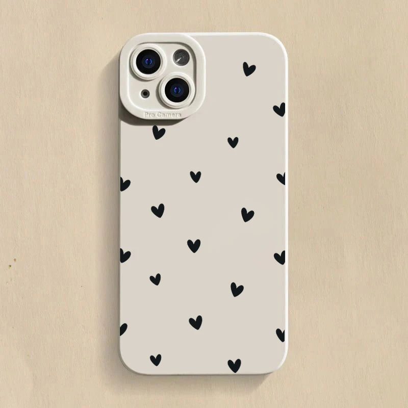 Black Love Heart Phone Case For iPhone 17 16 14 15 13 12 11 Pro Max X XR XS 7 8 15 16 Plus SE