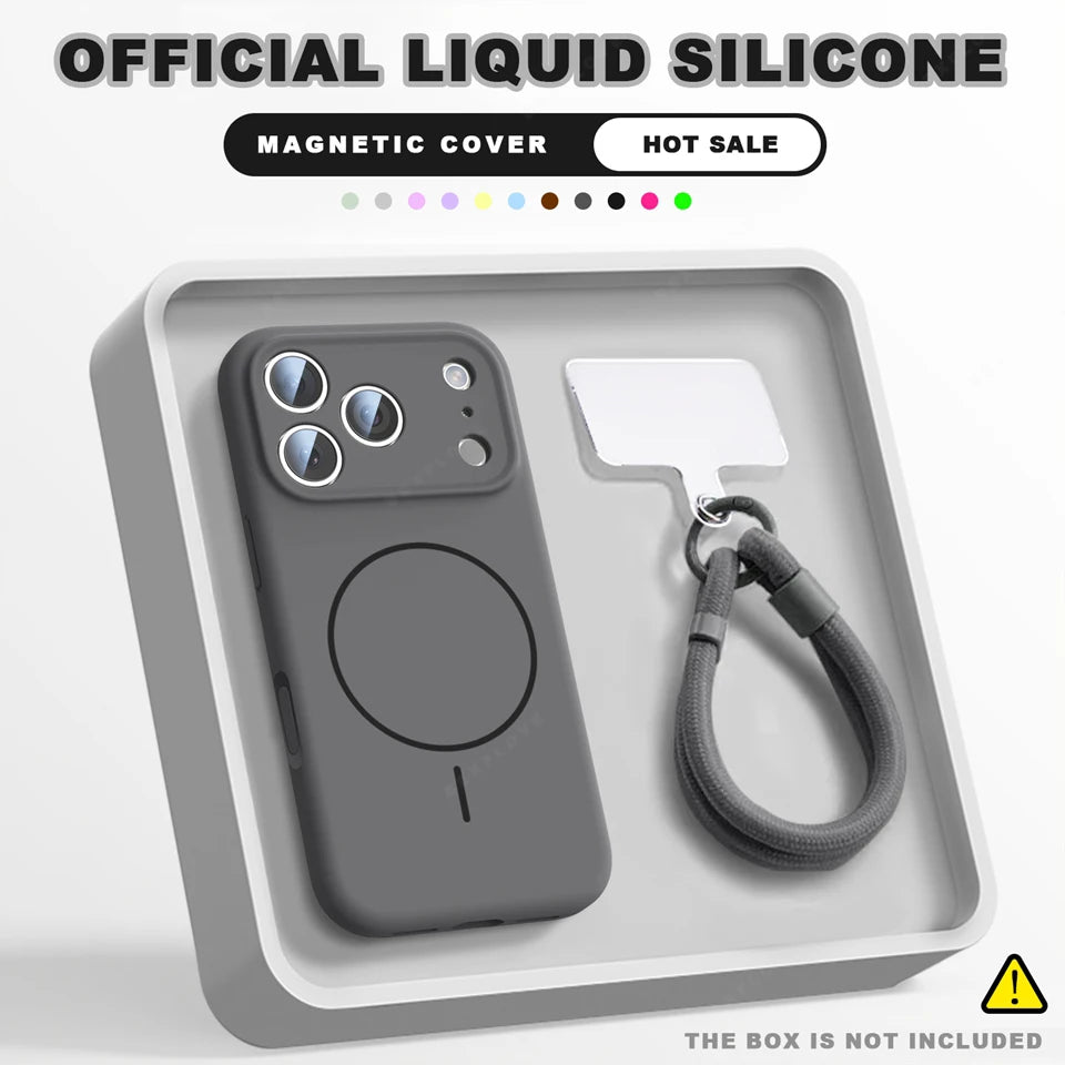 Luxury Magnetic Silicone Case with Strap-Shockproof & Stylish iPhone Cover