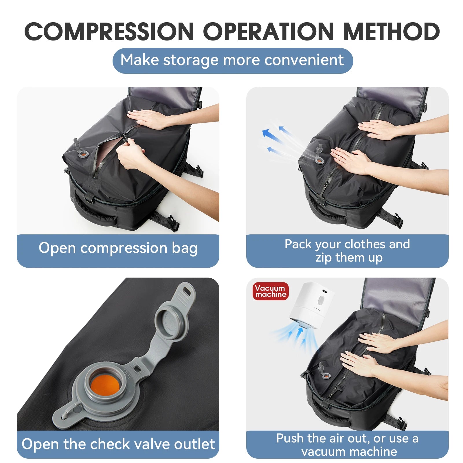 Vacuum Backpack Travel Bag for Men Large Capacity Backpack Business Laptop