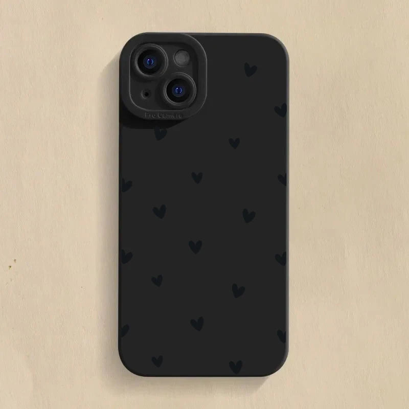 Black Love Heart Phone Case For iPhone 17 16 14 15 13 12 11 Pro Max X XR XS 7 8 15 16 Plus SE