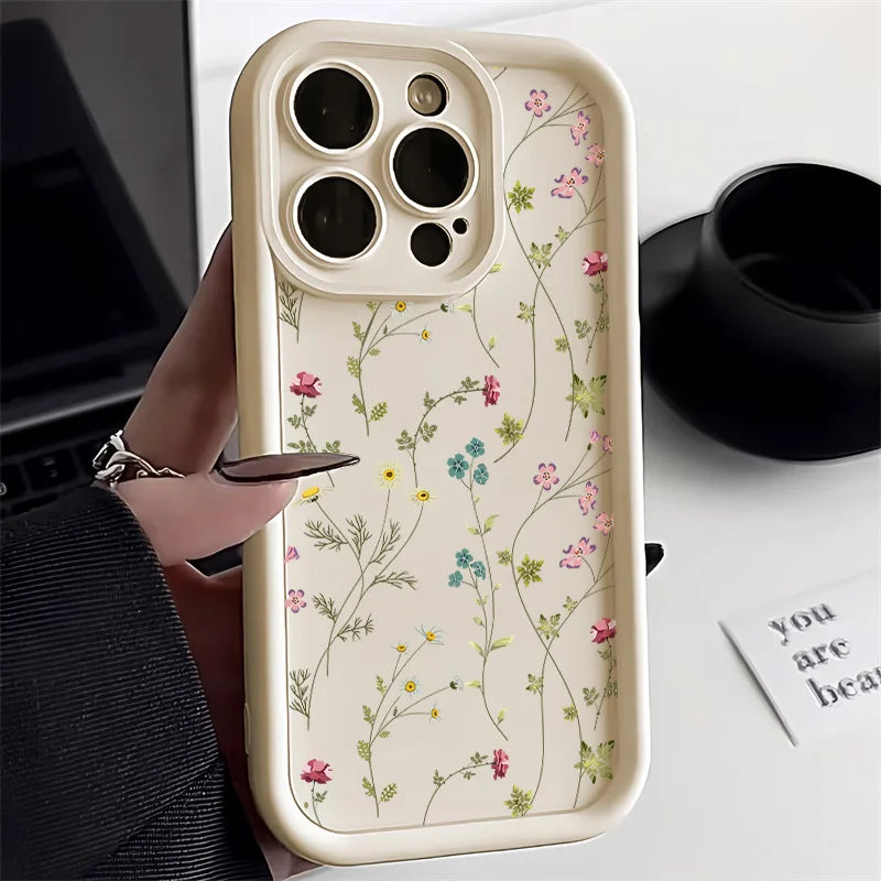 Cute Flower Phone Case For iPhone 13 Case iPhone 15 16 11 14 12 17 Pro Max 8 7 Plus XR SE Soft Matte Shockproof Silicone Cover