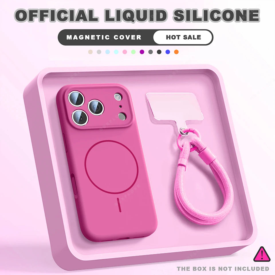 Luxury Magnetic Silicone Case with Strap-Shockproof & Stylish iPhone Cover