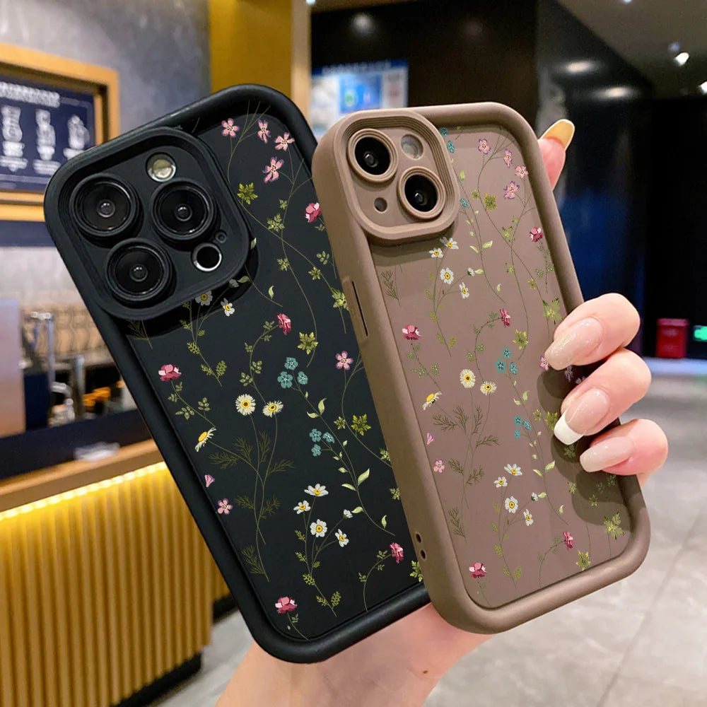 Cute Flower Phone Case For iPhone 13 Case iPhone 15 16 11 14 12 17 Pro Max 8 7 Plus XR SE Soft Matte Shockproof Silicone Cover