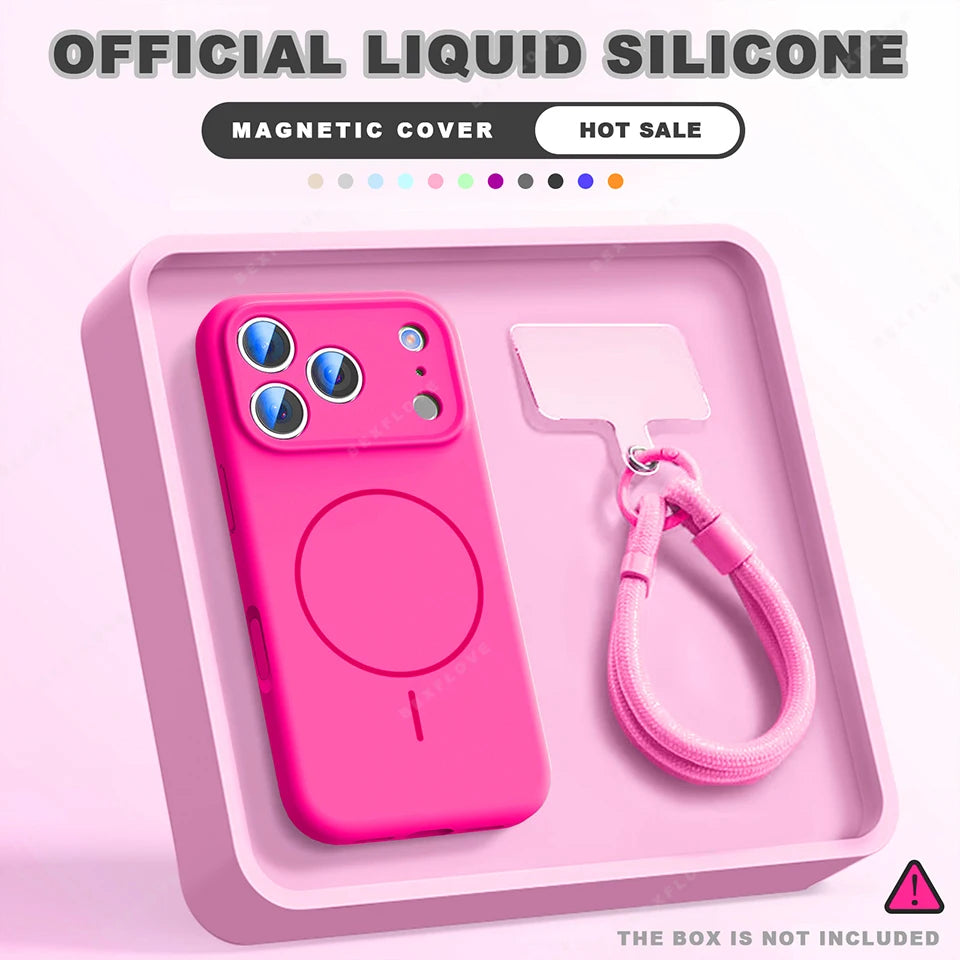 Luxury Magnetic Silicone Case with Strap-Shockproof & Stylish iPhone Cover