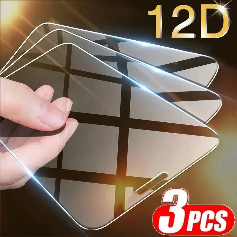 12D Full coverage tempered glass screen protector-anti-scratch & bubble-free (3Pcs)
