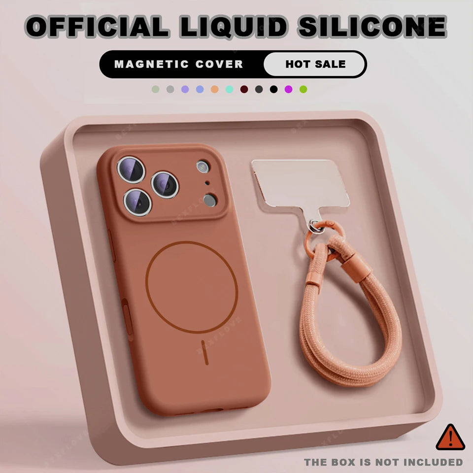 Luxury Magnetic Silicone Case with Strap-Shockproof & Stylish iPhone Cover