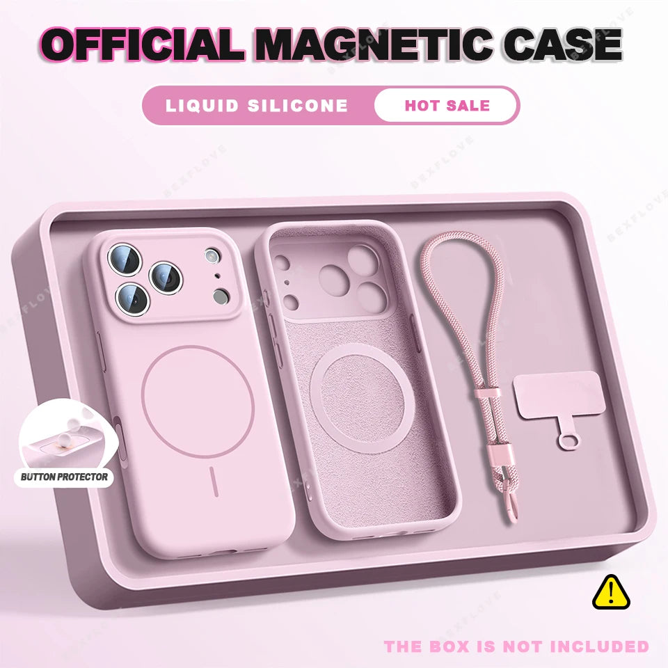 Luxury Magnetic Silicone Case with Strap-Shockproof & Stylish iPhone Cover