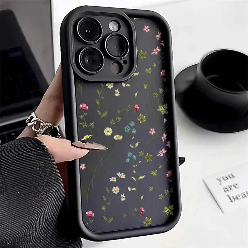 Cute Flower Phone Case For iPhone 13 Case iPhone 15 16 11 14 12 17 Pro Max 8 7 Plus XR SE Soft Matte Shockproof Silicone Cover