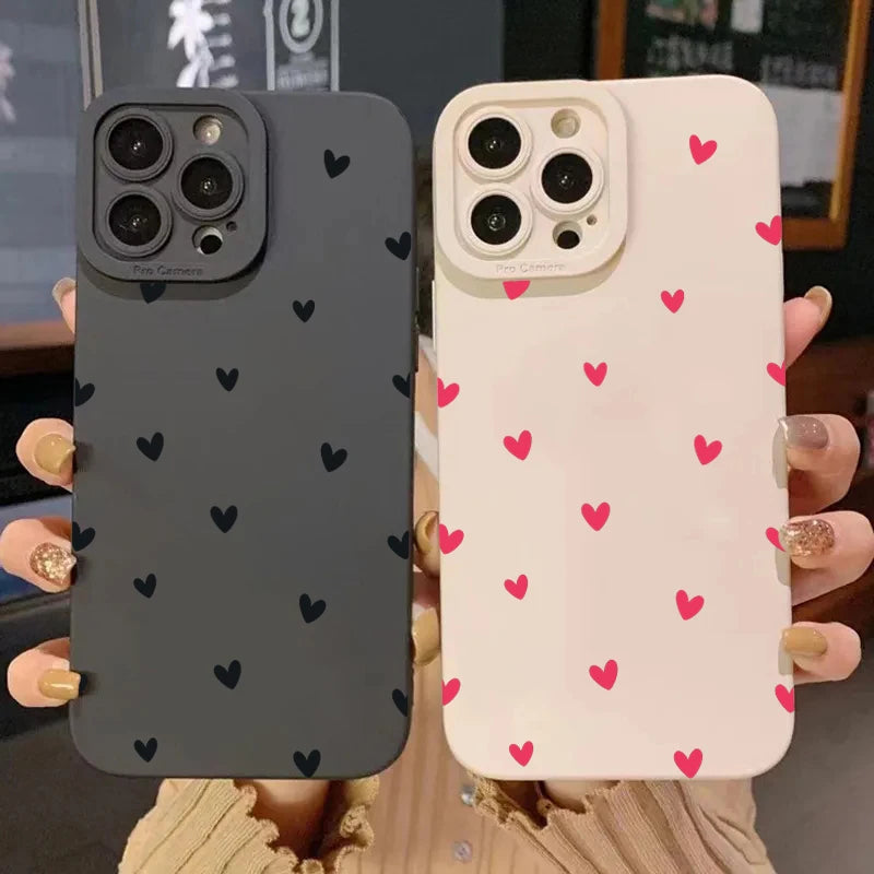 Black Love Heart Phone Case For iPhone 17 16 14 15 13 12 11 Pro Max X XR XS 7 8 15 16 Plus SE