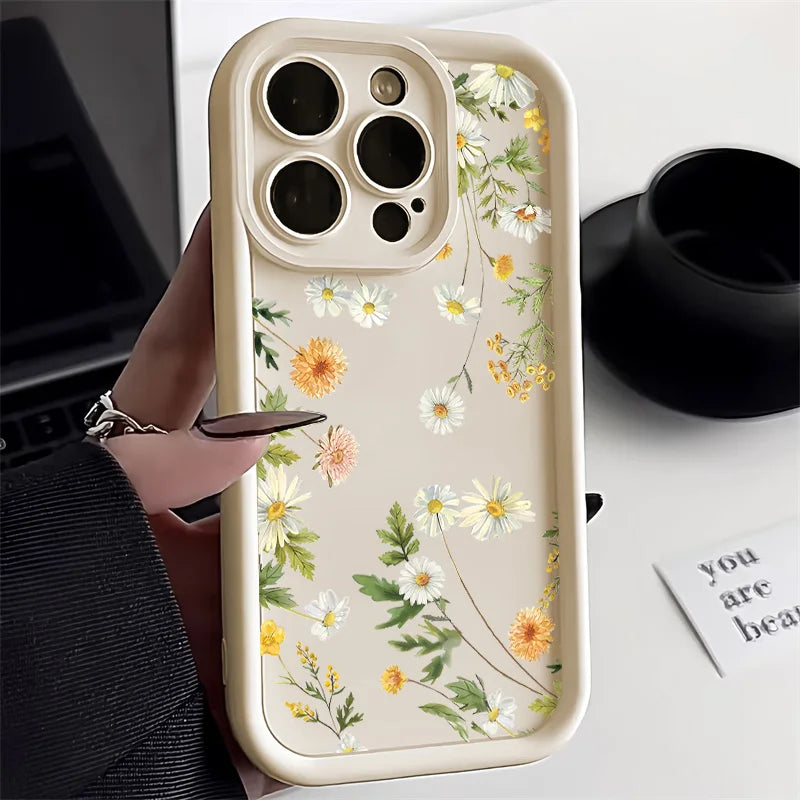 Cute Flower Phone Case For iPhone 13 Case iPhone 15 16 11 14 12 17 Pro Max 8 7 Plus XR SE Soft Matte Shockproof Silicone Cover