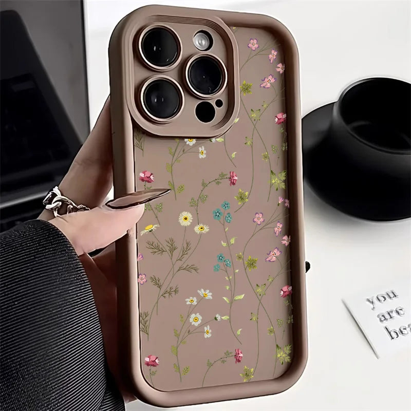 Cute Flower Phone Case For iPhone 13 Case iPhone 15 16 11 14 12 17 Pro Max 8 7 Plus XR SE Soft Matte Shockproof Silicone Cover
